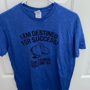 Blue shirt with a quote